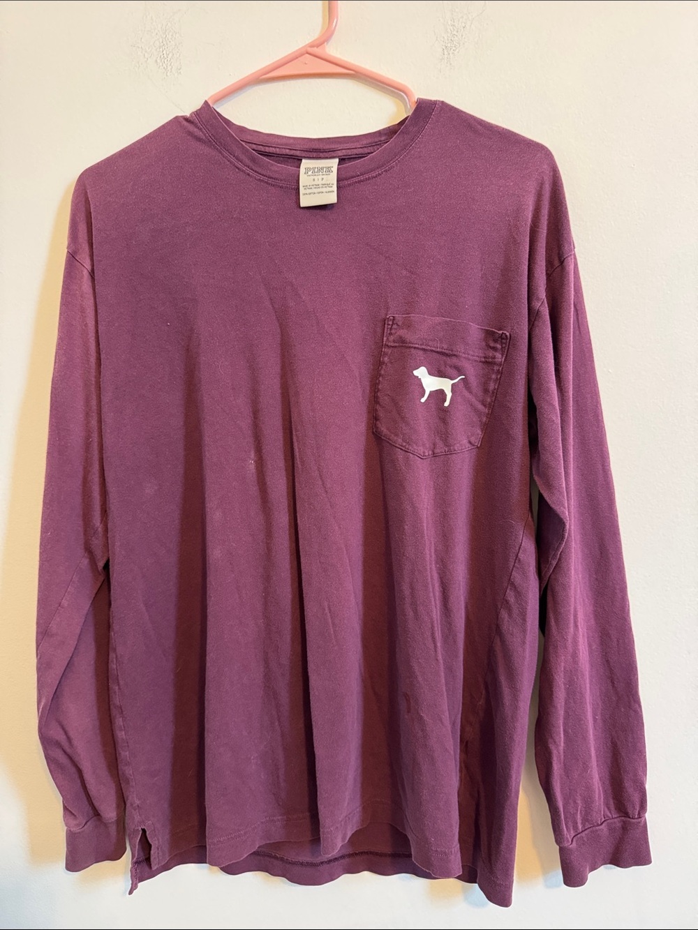 PINK Victoria's Secret Plum Long-Sleeve Pocket Tee with Dog Logo